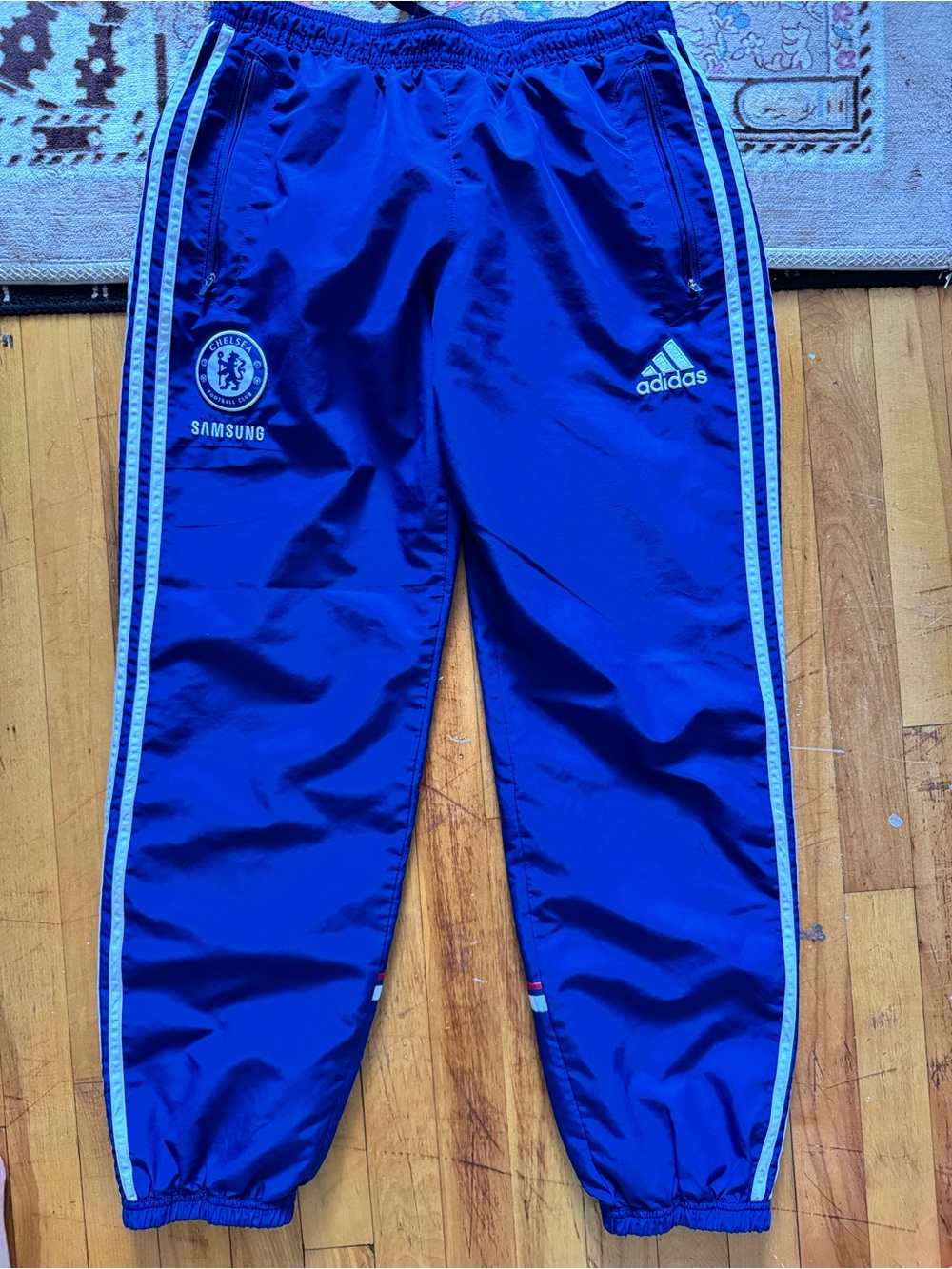adidas Royal Blue Chelsea Track Joggers with White Stripe very flexible like new